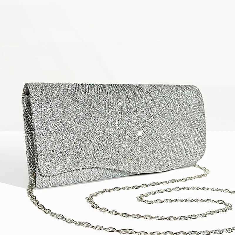 Women Fold Glitter Handbag Shiny Envelope Evening Bag Ladies Pleated Silver Clutch Chain Wedding Party Mini Long Purse XA12ZD Z250512