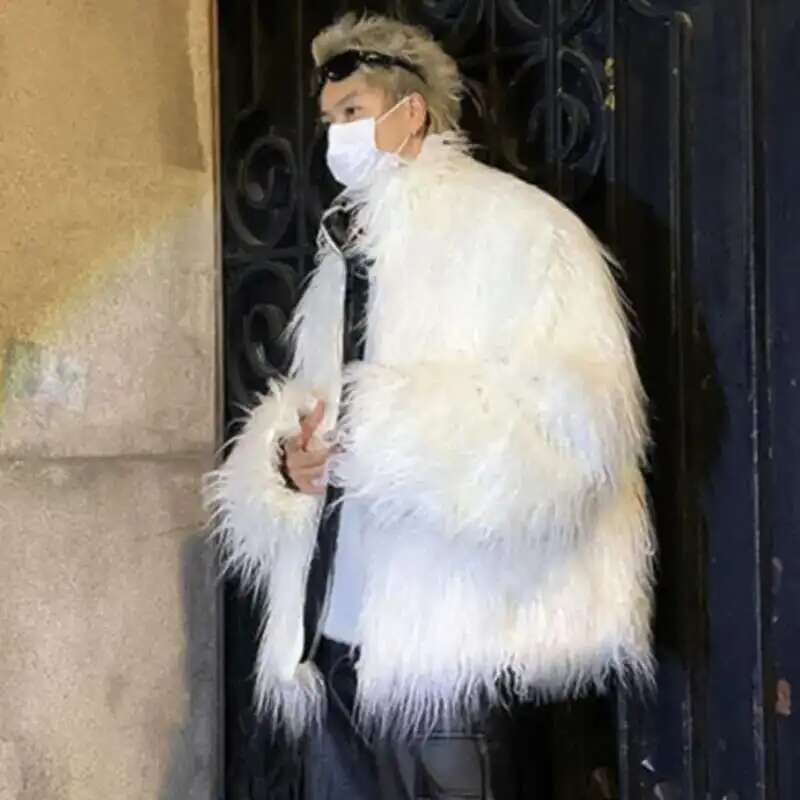 FEWQ Men's Fur Clothing Cotton Jacket Fashion Solid Color 2024 Autumn Winter New Trendy Menwear Stand Collar Loose Top 9C3655