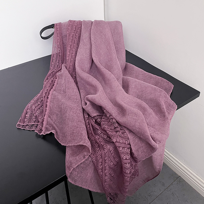 K672 Spring and autumn lace linen long thin scarf Japanese and Korean ladies fashion solid color shawl high-grade cotton and linen scarf