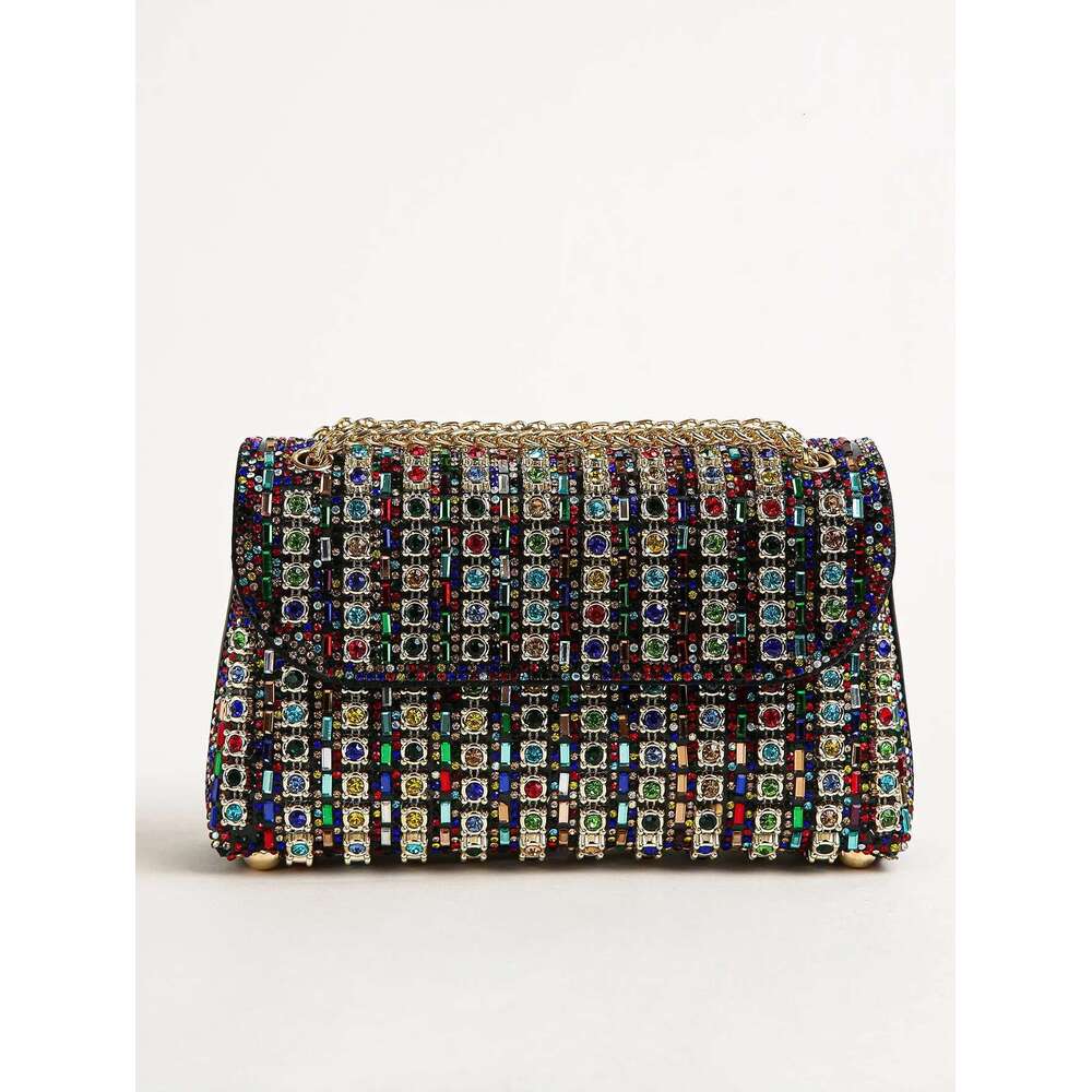 Dinner Bag PC Multi Color Square Bag Glitter Bling Shiny Glamorous Elegant Exquisite Small Rhinestone Chain Decor Shoulder Evening Bag Top KQ