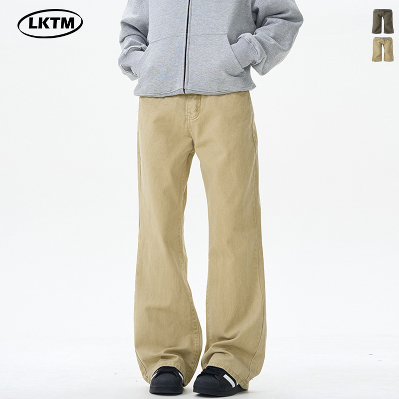 Men's Vintage khaki washed micro flared jeans for men and women's trendy brand cleanfit casual pants