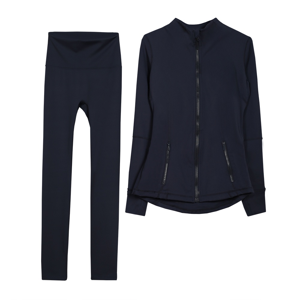 women yoga set zippered cardigan long sleeve slim fit running gym sports leggings jacket suit workout activewear fitness training tops bottoms