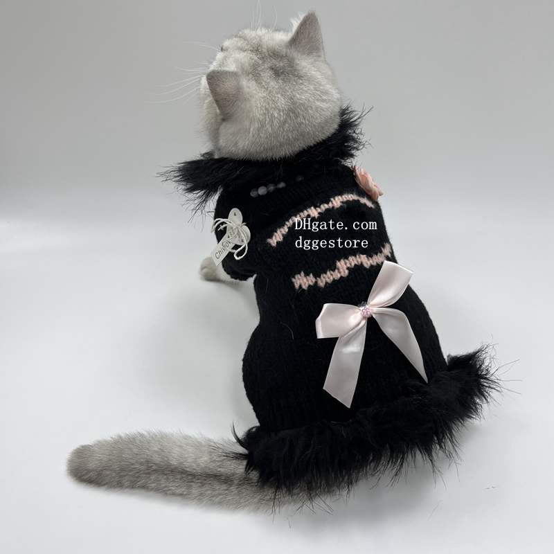 free shipping Designer Clothes Apparel ic Letter Dog Sweater with Bow Puppy Warm Coats in Winter, et for Girl Dog, Cat, Kitten Chihuahua Bulldog Pug B