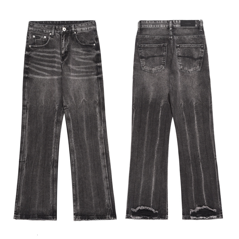 Trendy High Street Washed Outdated Wide Leg Jeans for Men, Personalized Loose, Perforated, Wear Out, Micro flared Pants