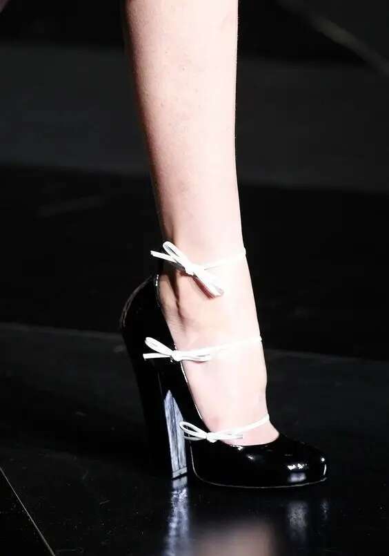 round toe single straps bow detail pumps runway block high heels buckle casual women sexy elegance shoes classic black and white