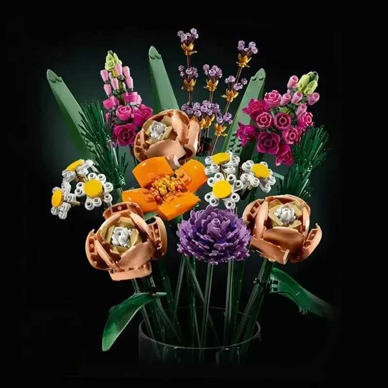 Romantic Rose Flower Bouquets Decorative Building Block Brick Compatible for Girlfriend Birthday Party Christmas Gift X250509