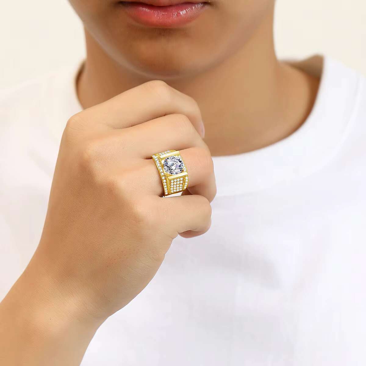 Jewelry Dropshipping Hip Hop Style Ice Cut Stone 4 Ct Diamonds Mens Moissanite Ring