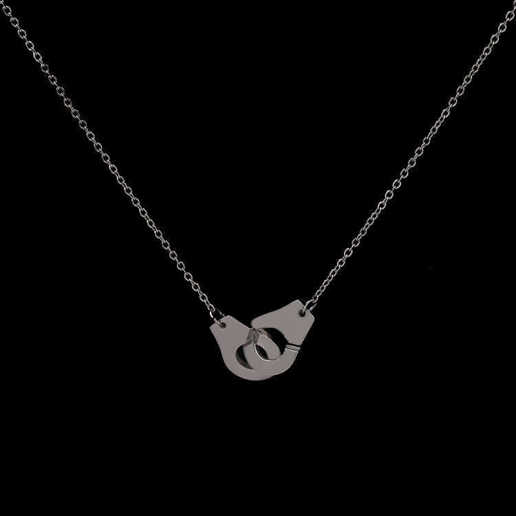 Tiktok Japanese and Korean fashion brand personality double ring handcuffs necklace women's rose plated gold chain accessories