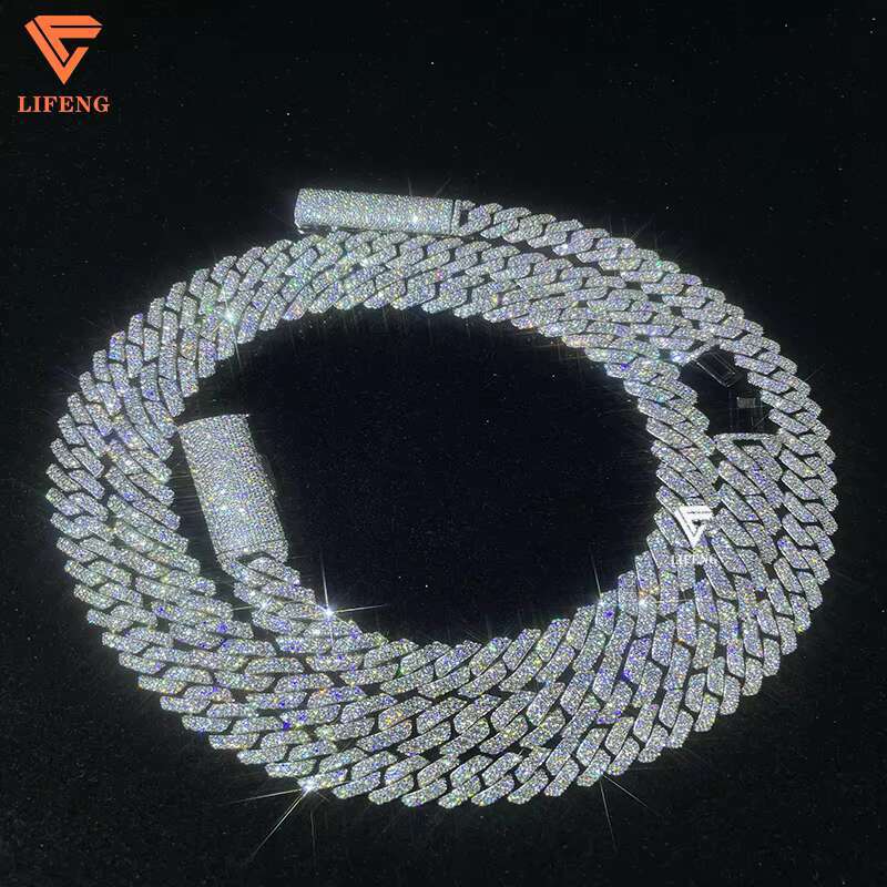 VVS Chain Fine Jewelry Hip Hop White Gold Plated 925 Sterling Silver Moissanite Cuban 10-12mm Cuban Link Chain Necklace for Men