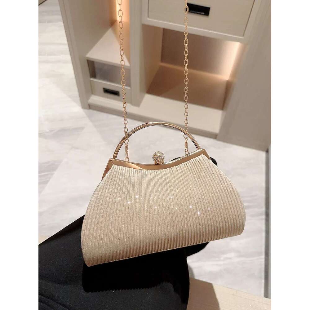 Dinner Bag Women S Classic Pleated Design Shiny Handheld With Rhinestone Decoration Evening Dress Party Prom Bag Dr KQ
