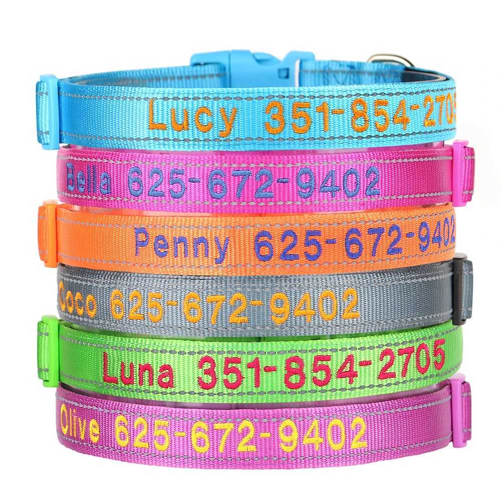 Embroidered Nylon Dog Collar Free Custom Dogs Collar Reflective Pet ID Name Phone No. For Small Medium Large Dogs Pug AdjustableXJ241219