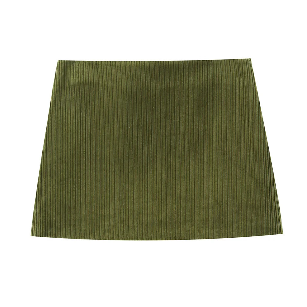 Fashion olive green light core velvet tie button jacket and mini ski set suitable for women wearing TRAF 2025 fashion clothing 250430Z