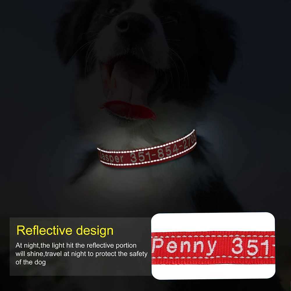 Embroidered Nylon Dog Collar Free Custom Dogs Collar Reflective Pet ID Name Phone No. For Small Medium Large Dogs Pug AdjustableXJ241219