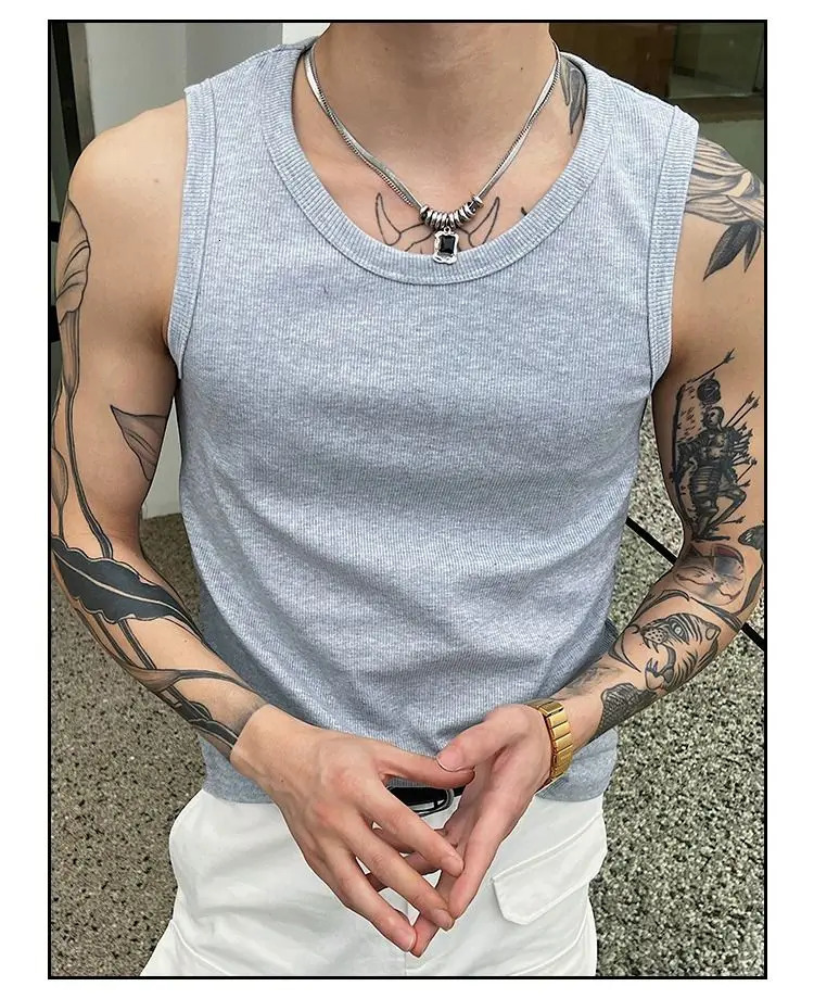High Quality Threaded Tank Tops Stretch Tight Fit Vest Strong Muscle Building Strong Sleeveless Top Mens Sportswear Summer 250509
