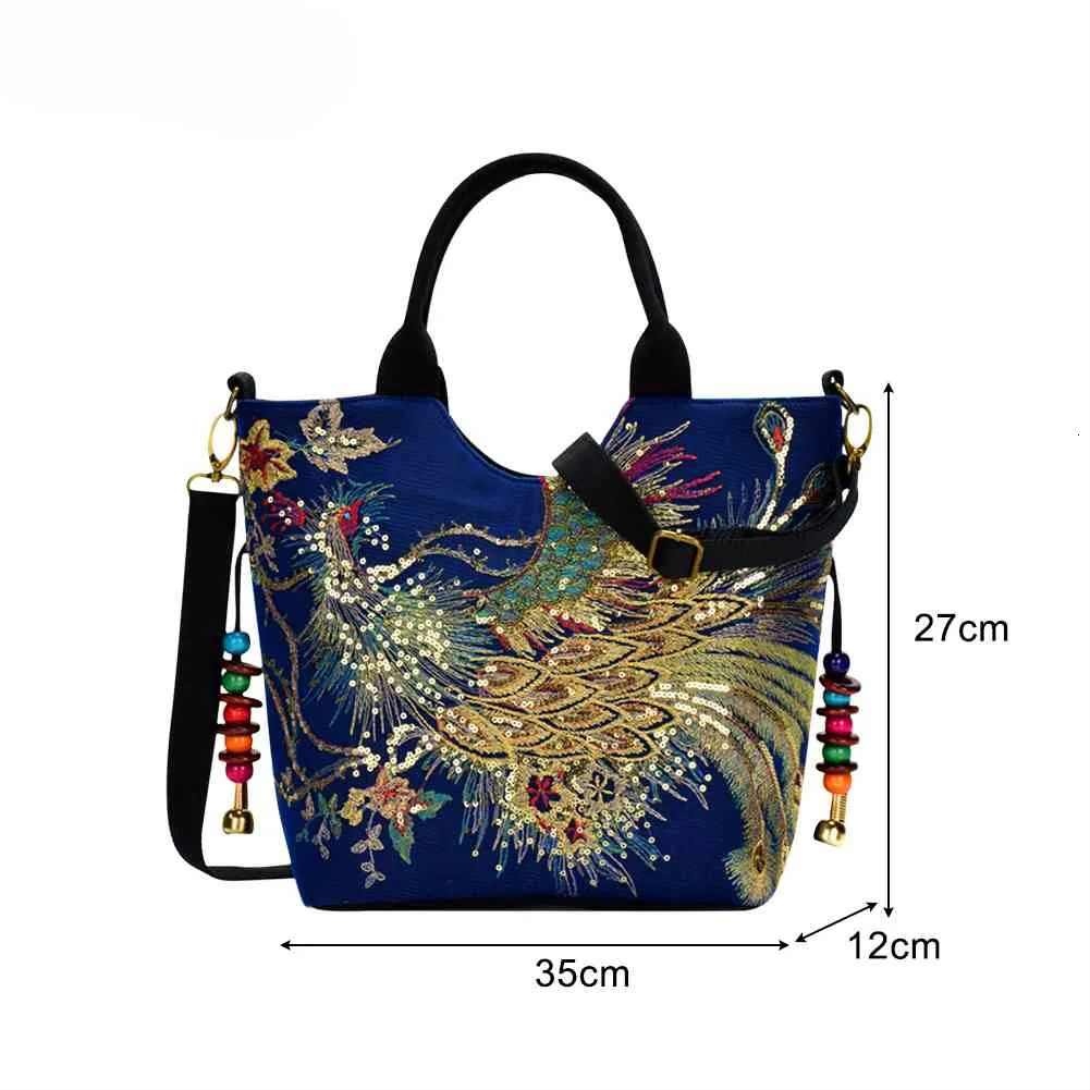 Trendy Tote Bags For Women: Embroidered Canvas Shoulder Bag With Top Handles, Large Capacity Ethnic Style Handbag New Free Delivery Designer Bag