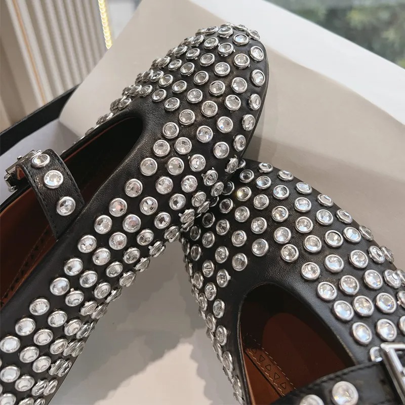 top quality Round-toe mesh Ballet flats Mary Jane shoes with strap Flat loafers Dress shoes slip on Real leather Luxury designer shoe holida