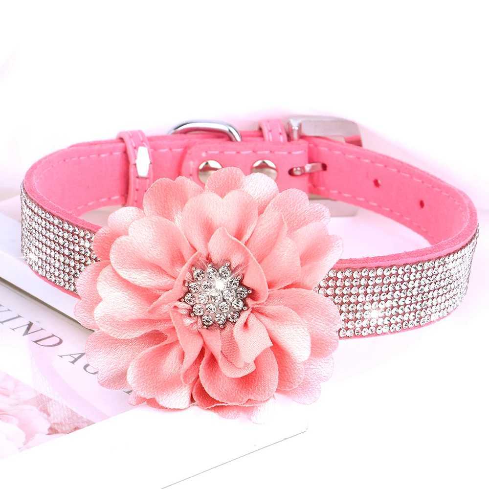 Pink Collar For Dog Bling Rhinestone Pet Collars Glitter Rhinestone Puppy Cat Necklace With Flower Fashion Crystal ChihuahuaXJ241219