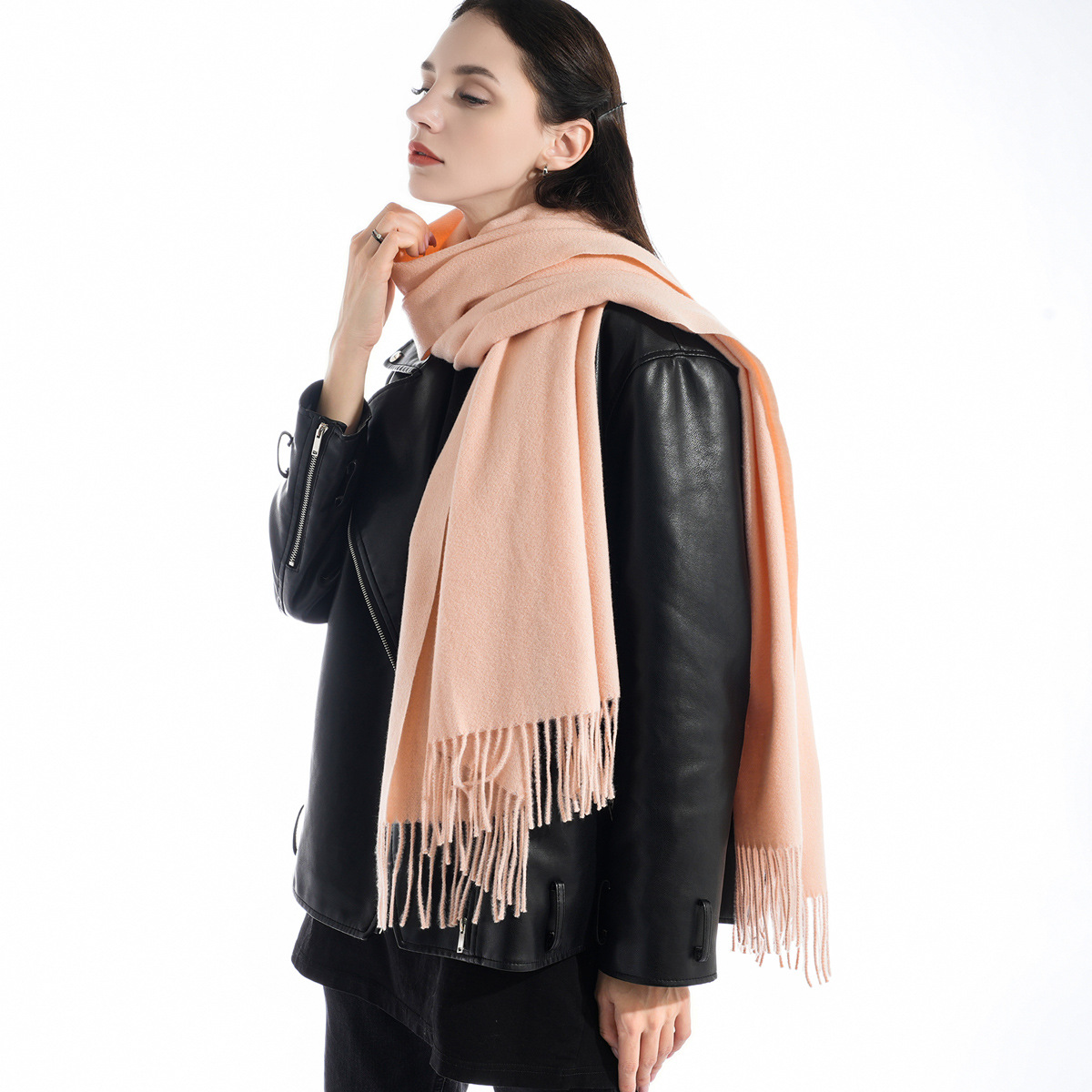 K675 Cross-border exclusive new spot solid color cashmere scarf thick warm long tassel couple scarf shawl dual use