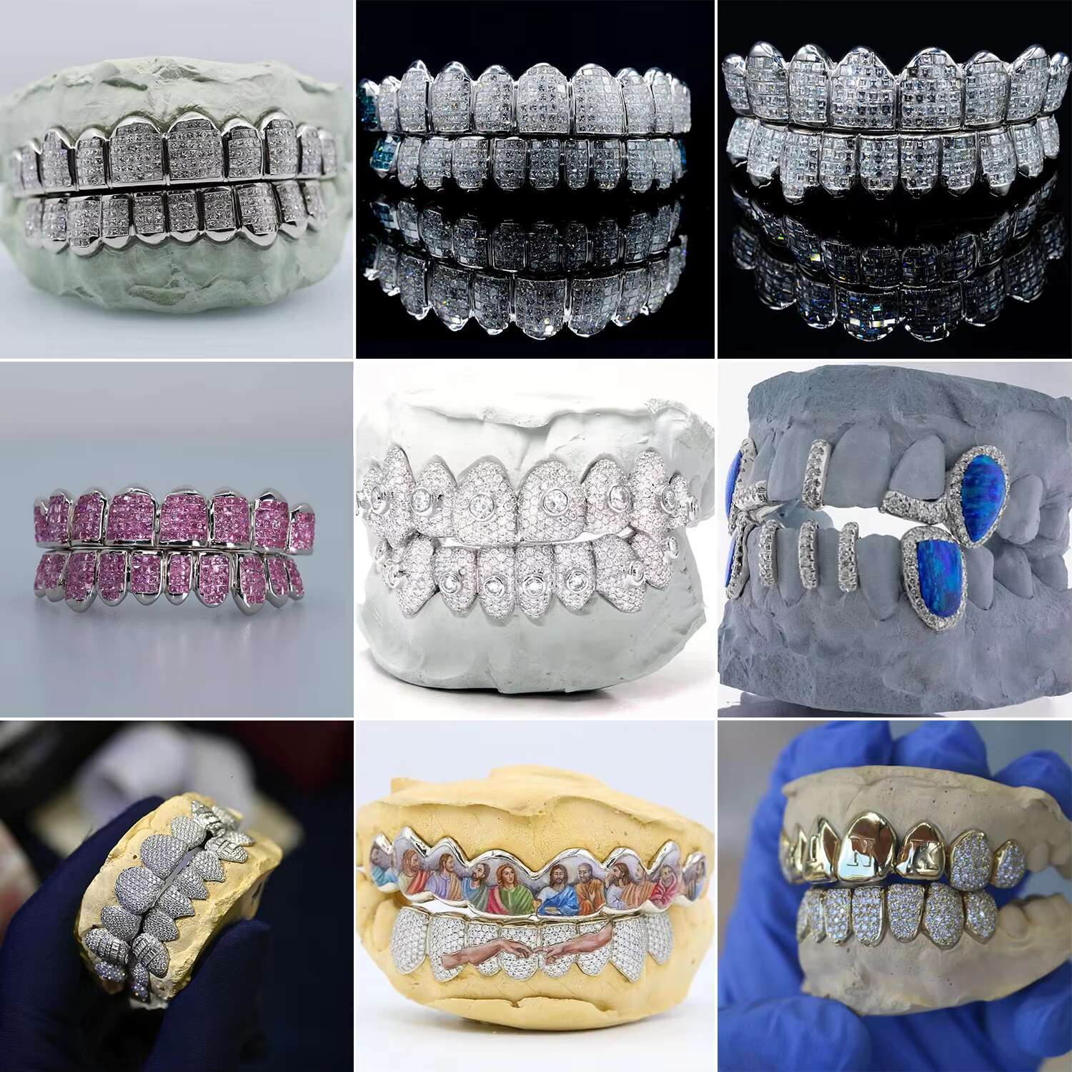 Pink Princess Cut Moissanite Diamond Grillz Custom High Quality 925 Silver 10K 14K 18K Gold Luxury Iced Dental Grills for Teeth