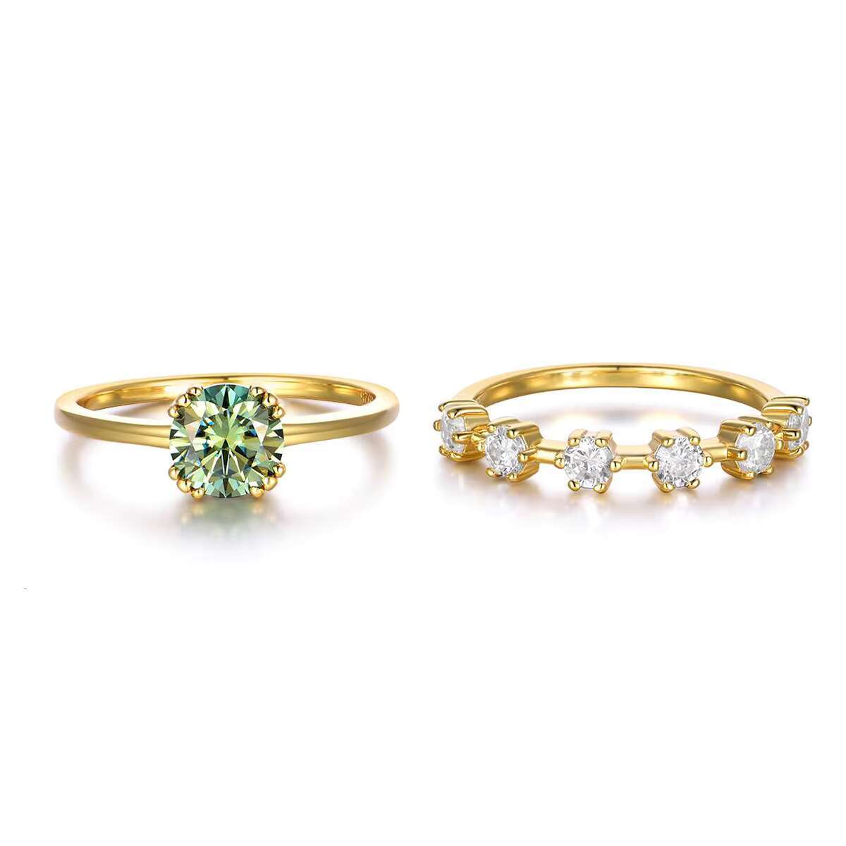 2025 HOT Sale INS Fashion Style Popular Ring Set S925 Silver 18K Plated Gold Green Round Moissanite Ring for Women Fine Jewelry