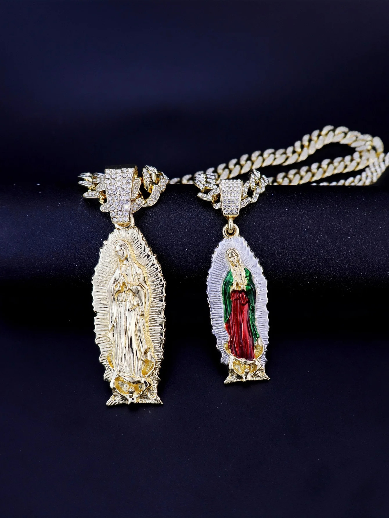 1 Piece Hip Hop Rock Punk Style 14K Gold Plated Virgin Mary Mother Pendant Necklace for Men and Women Cuban Chunky Chain 250509