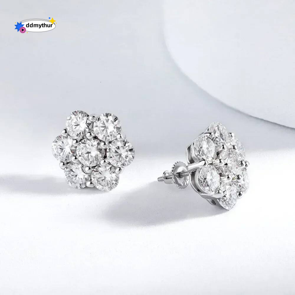FEOBUR 7CT 5mm Flower Full Moissanite Stud Earrings for Women Sterling Sier Dia Cluster Earring Wedding Jewelry Gift ddmythur