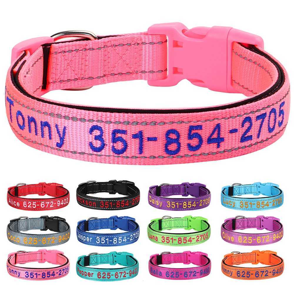 Embroidered Nylon Dog Collar Free Custom Dogs Collar Reflective Pet ID Name Phone No. For Small Medium Large Dogs Pug AdjustableXJ241219