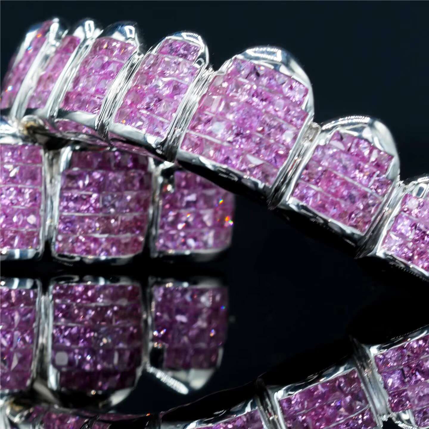 Pink Princess Cut Moissanite Diamond Grillz Custom High Quality 925 Silver 10K 14K 18K Gold Luxury Iced Dental Grills for Teeth