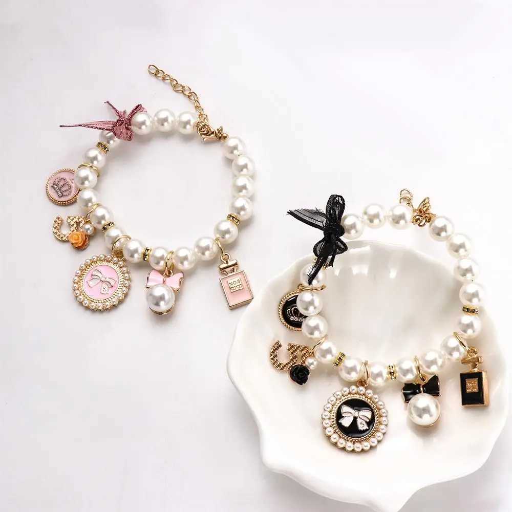 Pet Pearl Collar Dog Princess Bow Necklace Cat Jewelry Cute Collar Puppy Accessories Dog Chain Chihuahua Wedding Jewelry StuffXJ241219