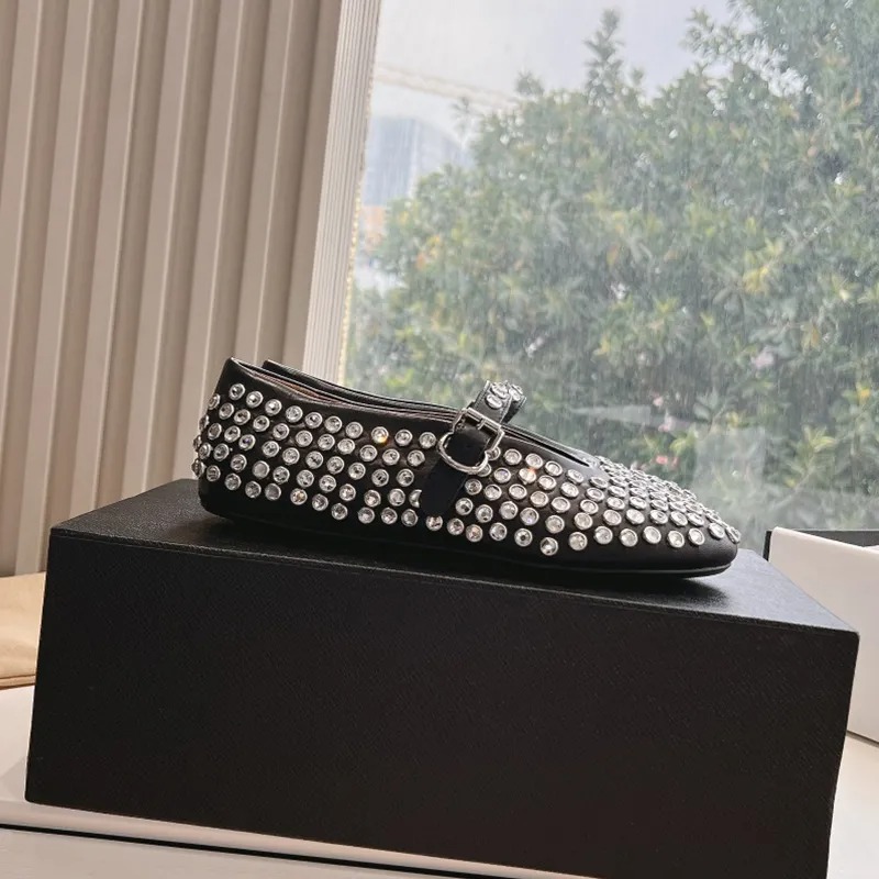 top quality Round-toe mesh Ballet flats Mary Jane shoes with strap Flat loafers Dress shoes slip on Real leather Luxury designer shoe holida