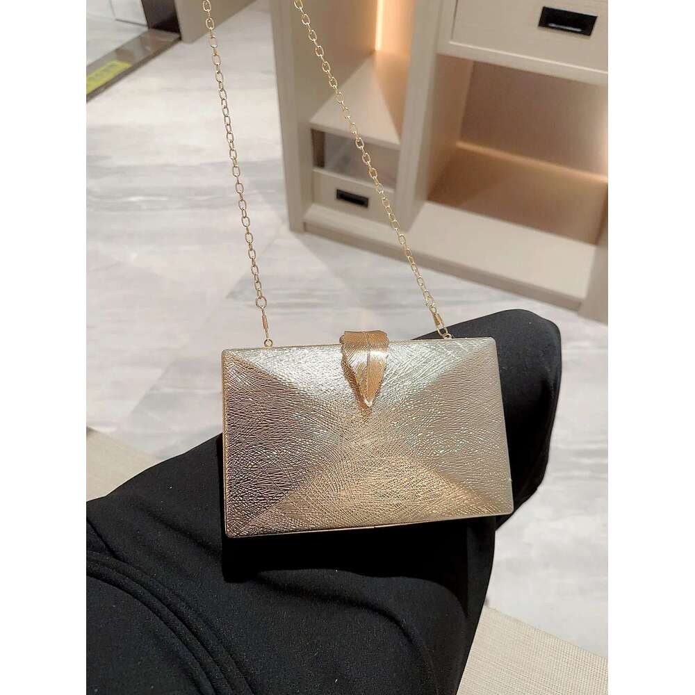 Dinner Bag Women S Fashion Gold Leaf Buckle Box Dinner Chain Evening Dress Bag Party Prom Clutch KQ