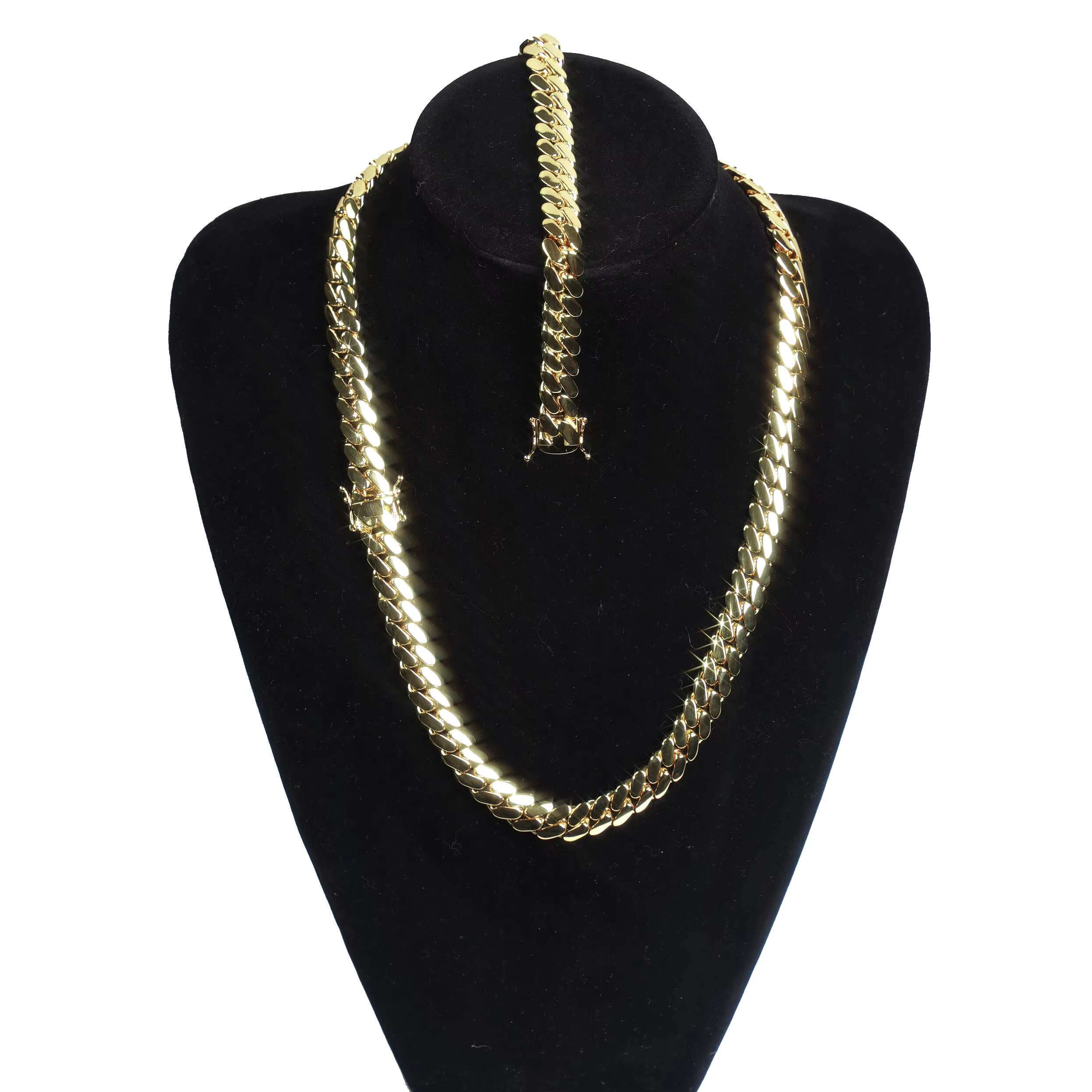 Wholesale Hiphop Miami Cuban Chain Men Necklace 10k 14k Gold Cuban Link Chain Fashion Jewelry Necklaces