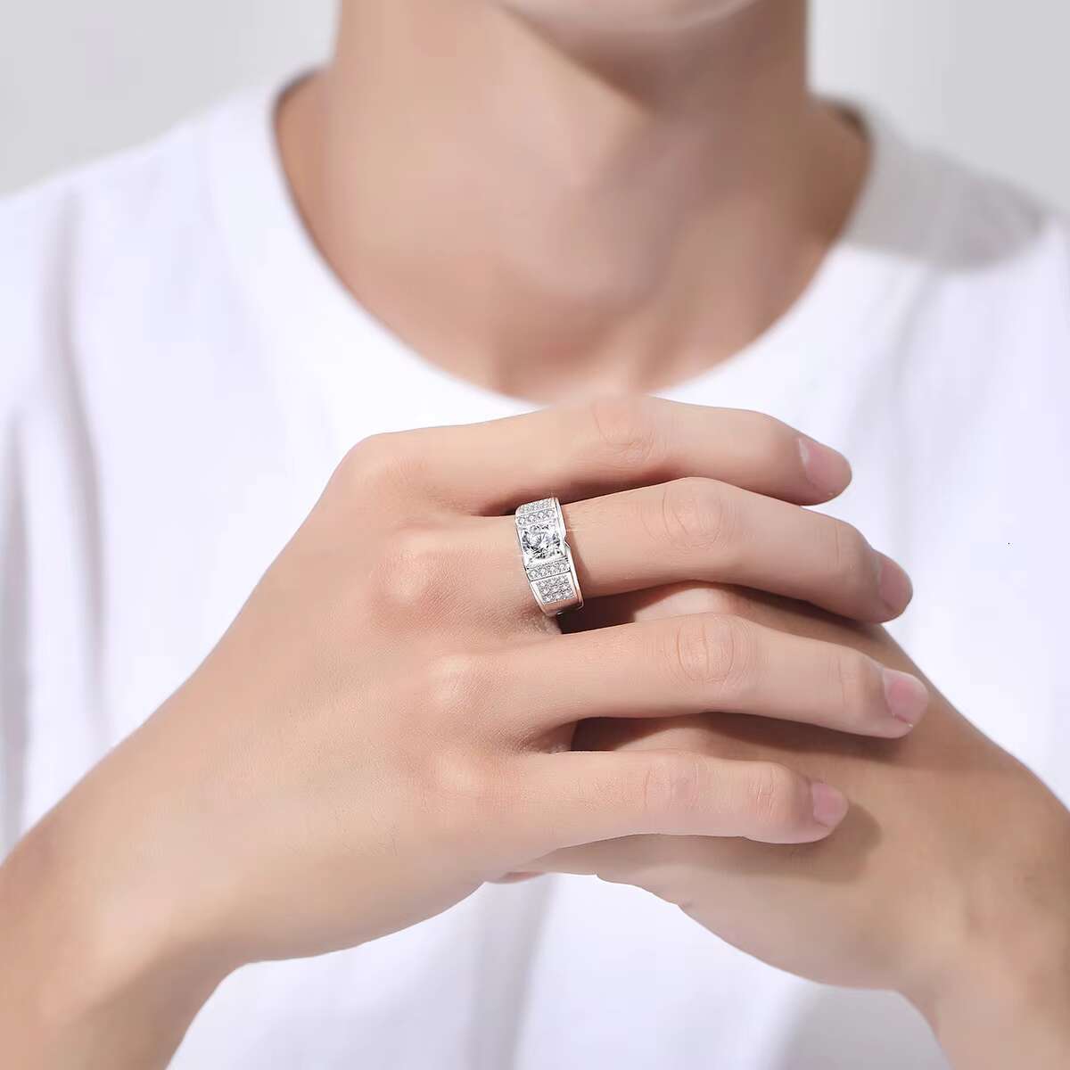 Luxury Man Rings Engagement Wedding 925 Sterling Silver 1 Ct Moissanite Diamond Bague Homme