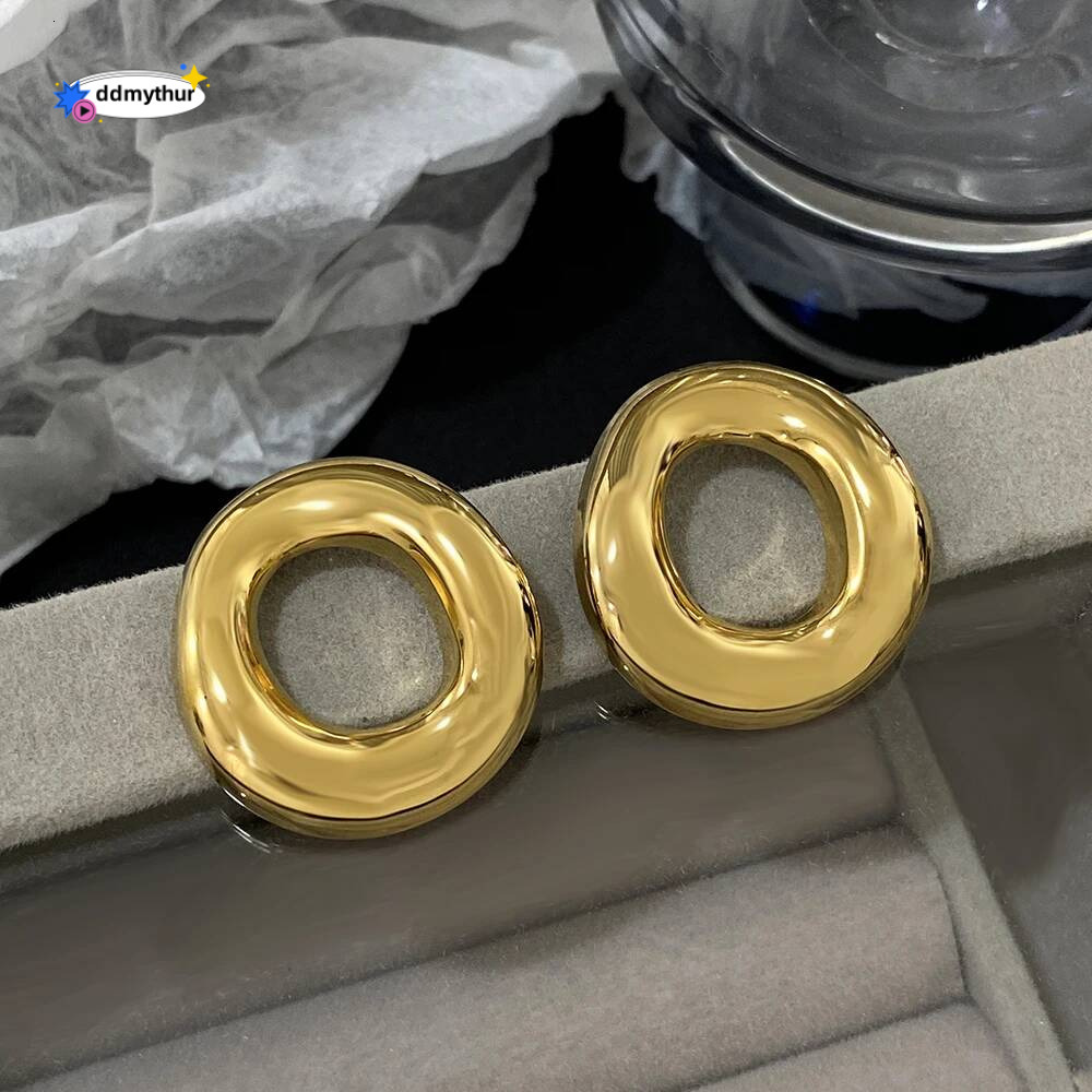 Irregular Chubby Geometric Circle Stud for Women Men Chic Fashion Gold Plated Stainless Steel Earrings Jewelry Gifts ddmythur