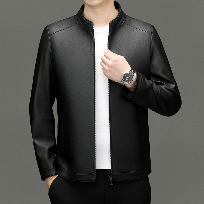 Stylish Stand-Collar Men's Leather Jacket Versatile Fashion Choice for Both Work & Leisure 8551
