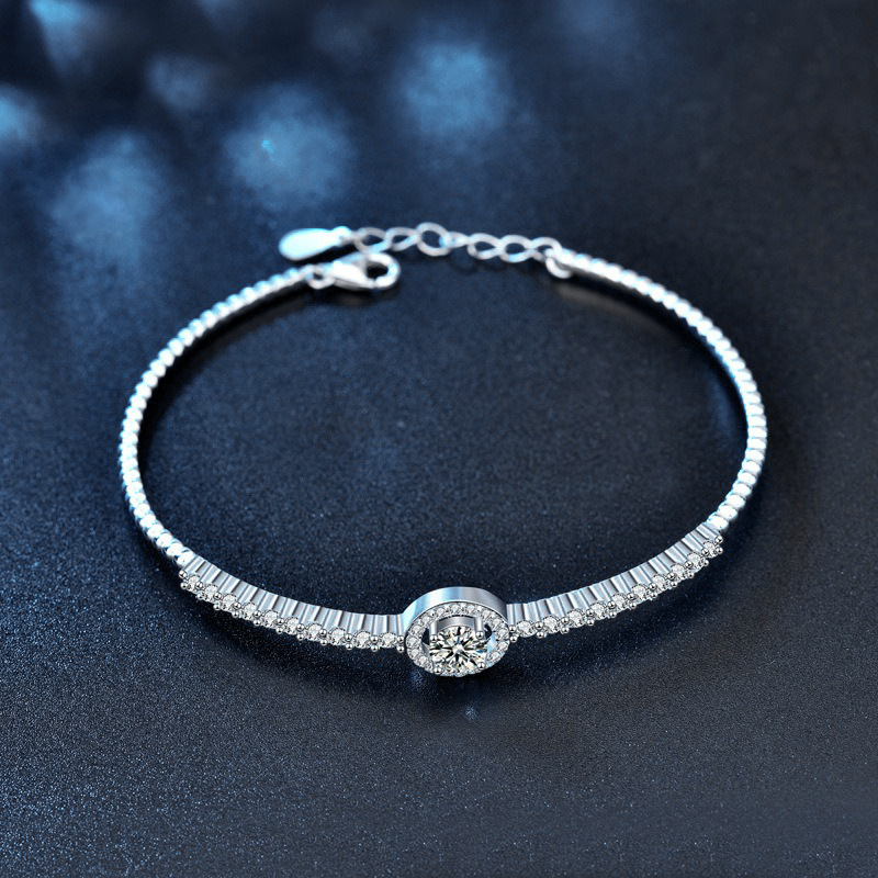 Dainty Moissanite Bangle Bracelet for Women 925 Sterling Silver Adjustable Sparkling Open Cuff Jewelry Gift for Girlfriend or Wife