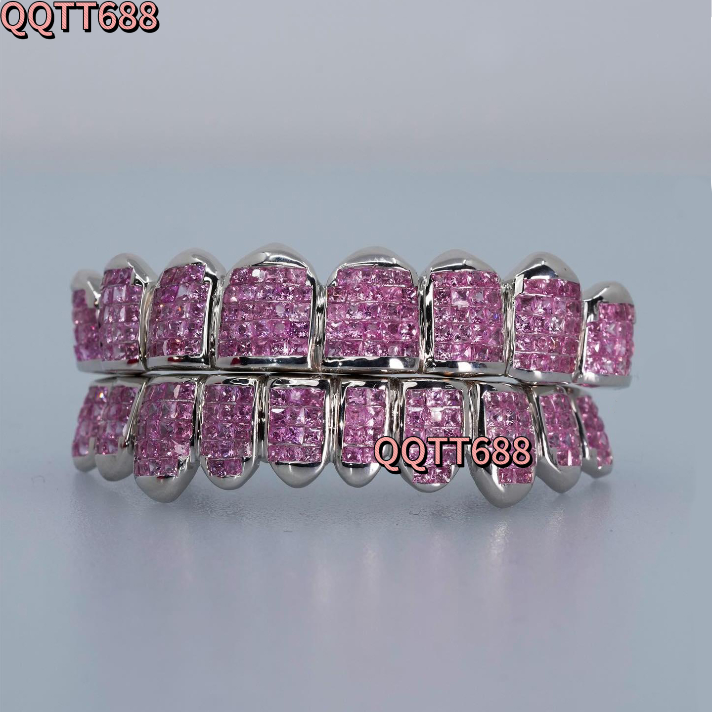 Pink Princess Cut Moissanite Diamond Grillz Custom High Quality 925 Silver 10K 14K 18K Gold Luxury Iced Dental Grills for Teeth