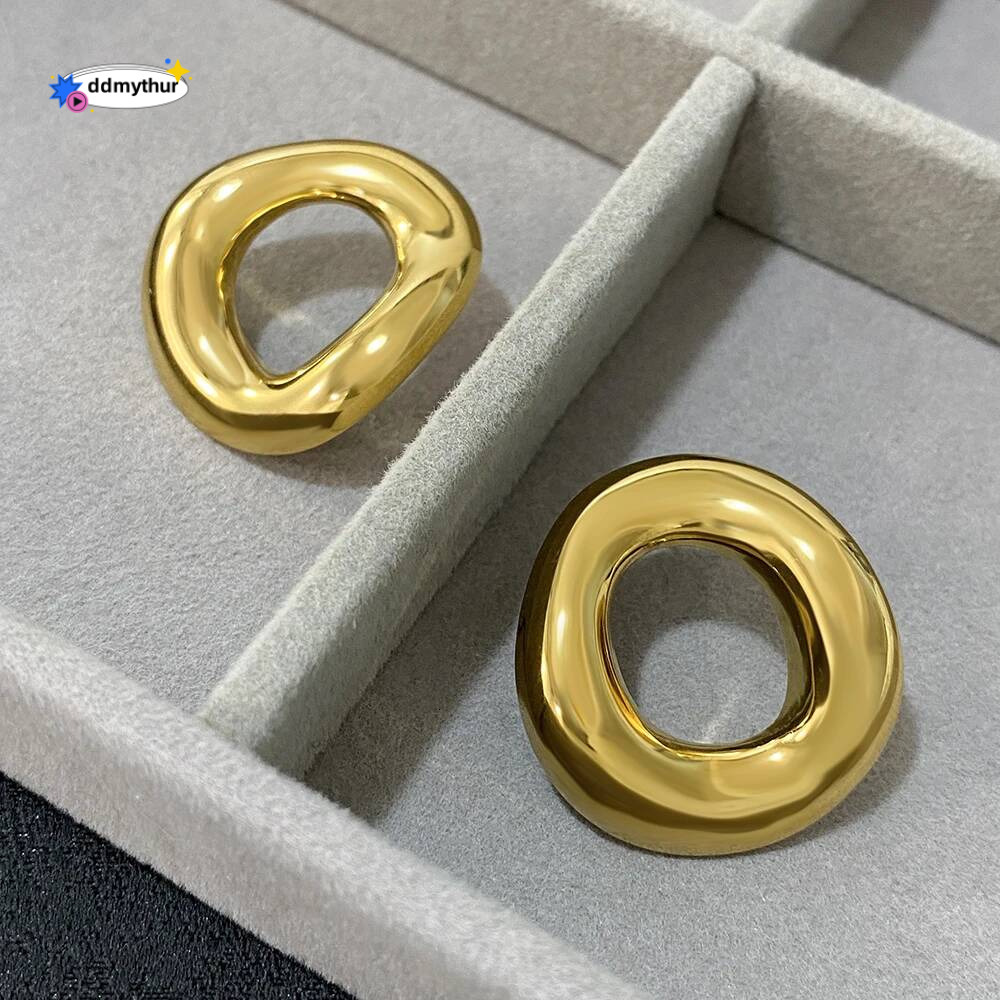 Irregular Chubby Geometric Circle Stud for Women Men Chic Fashion Gold Plated Stainless Steel Earrings Jewelry Gifts ddmythur