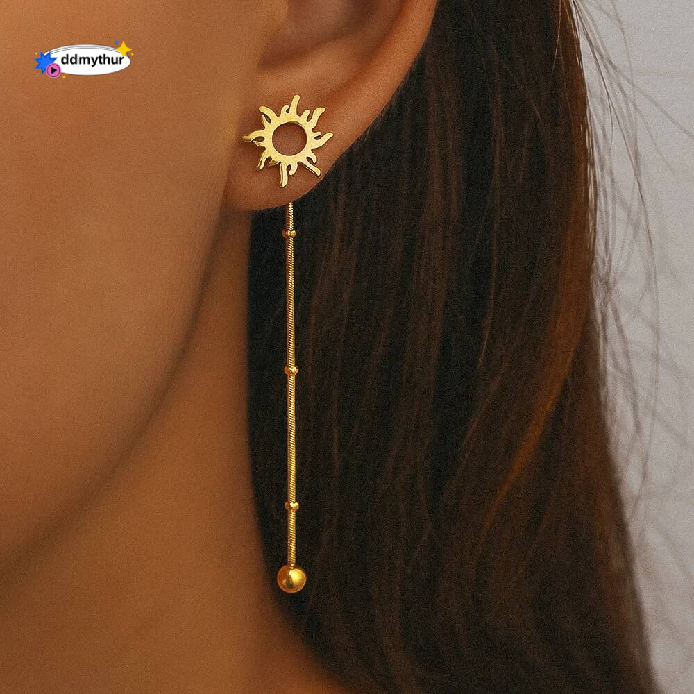 Stainless Steel Classic Sun Totem Long Snake Beads Chain Stud Earrings For Women Jewelry Fashion Popular Friend Gifts ddmythur