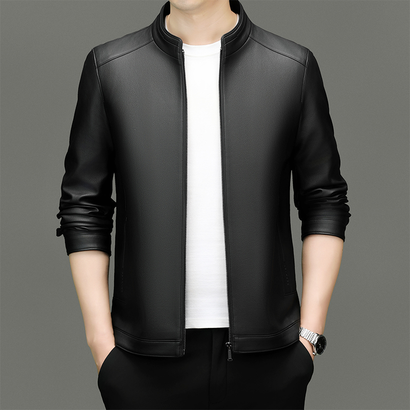 Stylish Stand-Collar Men's Leather Jacket Versatile Fashion Choice for Both Work & Leisure 8551