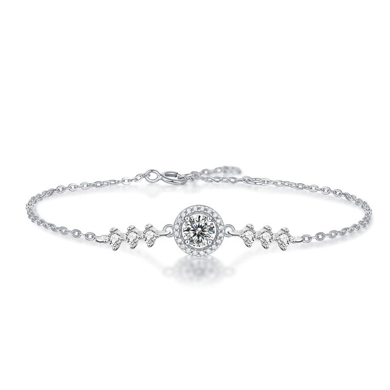 Moissanite Bracelet for Women 925 Sterling Silver Dainty Minimalist Round Cut Jewelry Gift for Girlfriend Birthday or Daily Wear