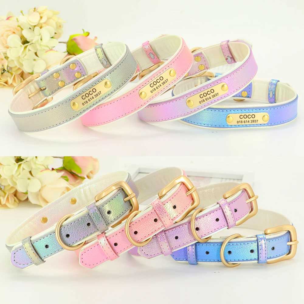 Personalized Dog Cat Collar PU Leather Puppy Cats ID Collars With Name Tag Nameplate Adjustable for Small Medium Dogs PitbullXJ241219
