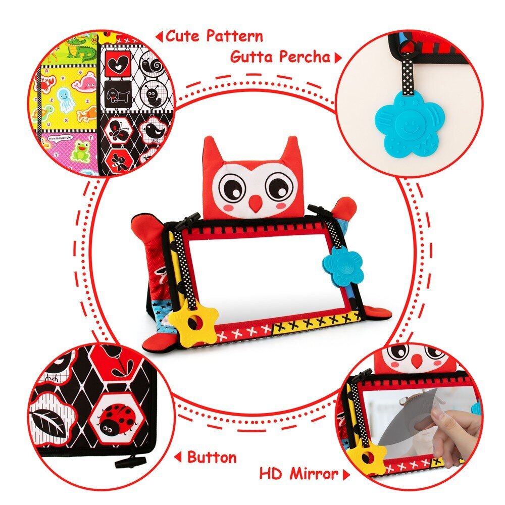 Tummy Time Baby Mirror Toys with Black and White Pattern, High Contrast Activity Play Crinkle Toys Baby Mirror for Newborn 0 3 6 Months