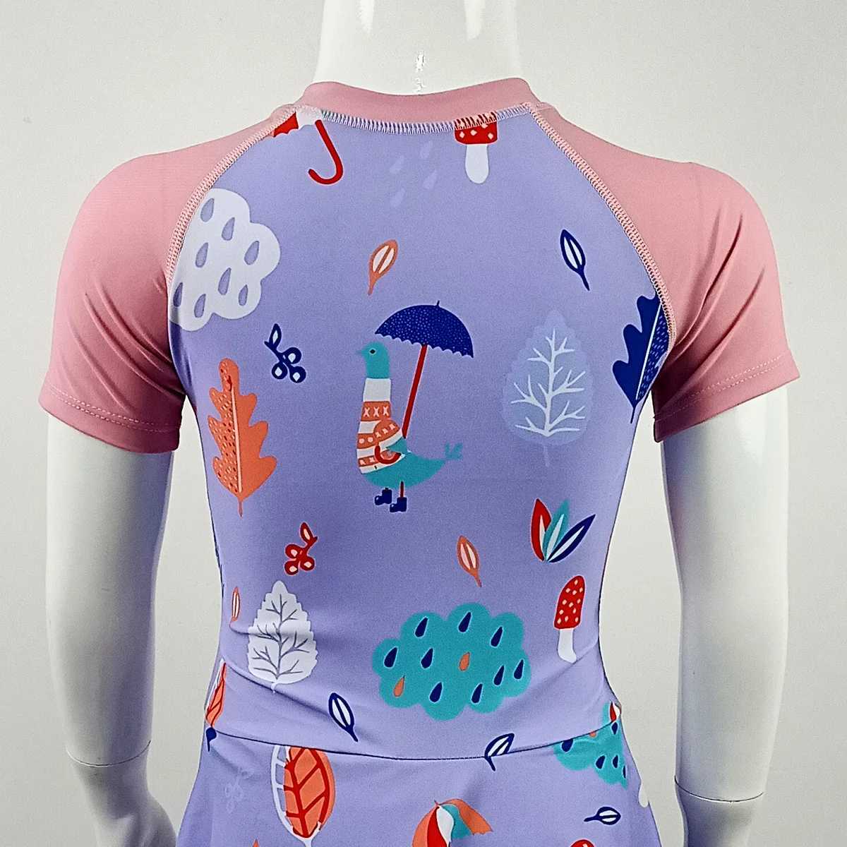 YUKE Retro One Piece Swimsuit Girls Front Zipper Print Swimwear For Kids Baby Princess Skirt Children Swimming Bathing Suit W250510