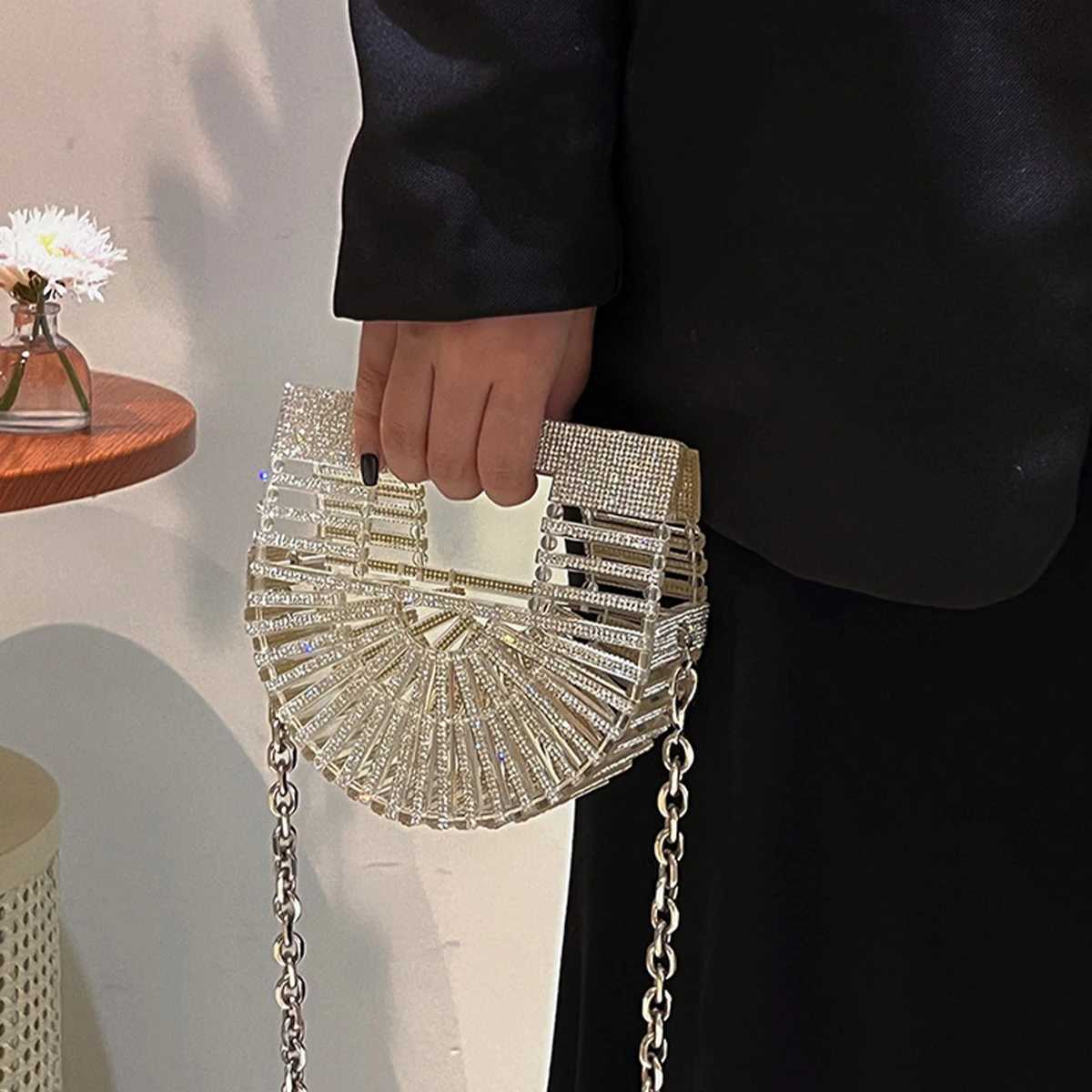 JIOMAY Half Moon Bag Rhinestone Purse Designer Handbags Clutch Evening Mini Basket Bling Tote Bag Crystal Wedding Bags Z250510-1
