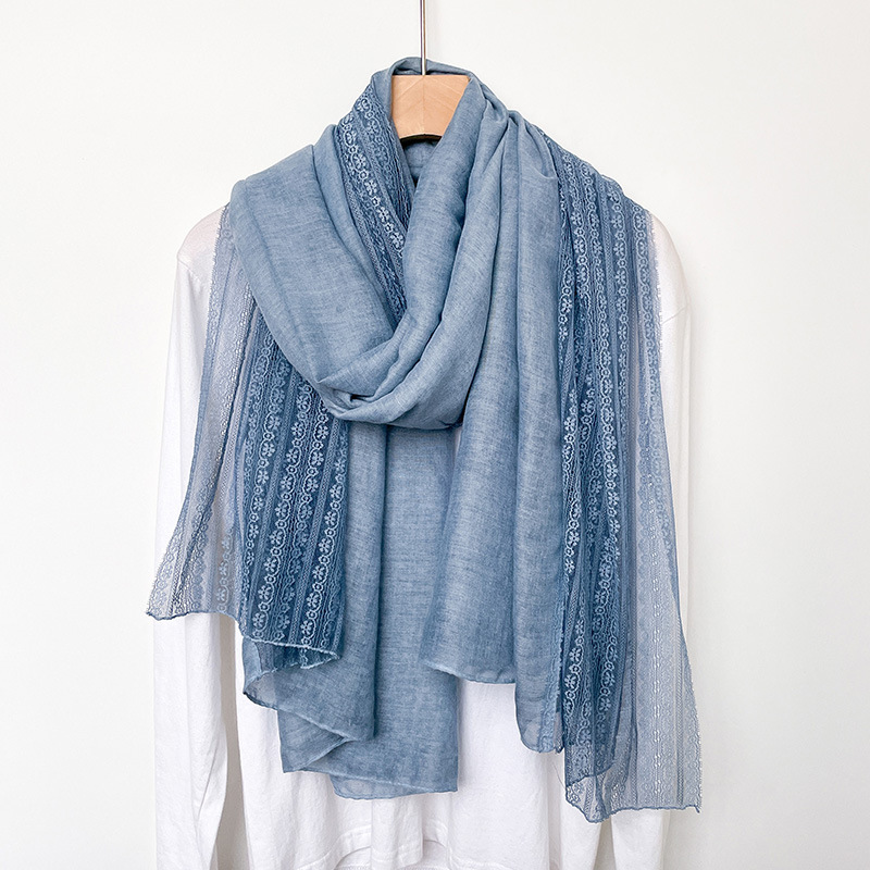 K672 Spring and autumn lace linen long thin scarf Japanese and Korean ladies fashion solid color shawl high-grade cotton and linen scarf