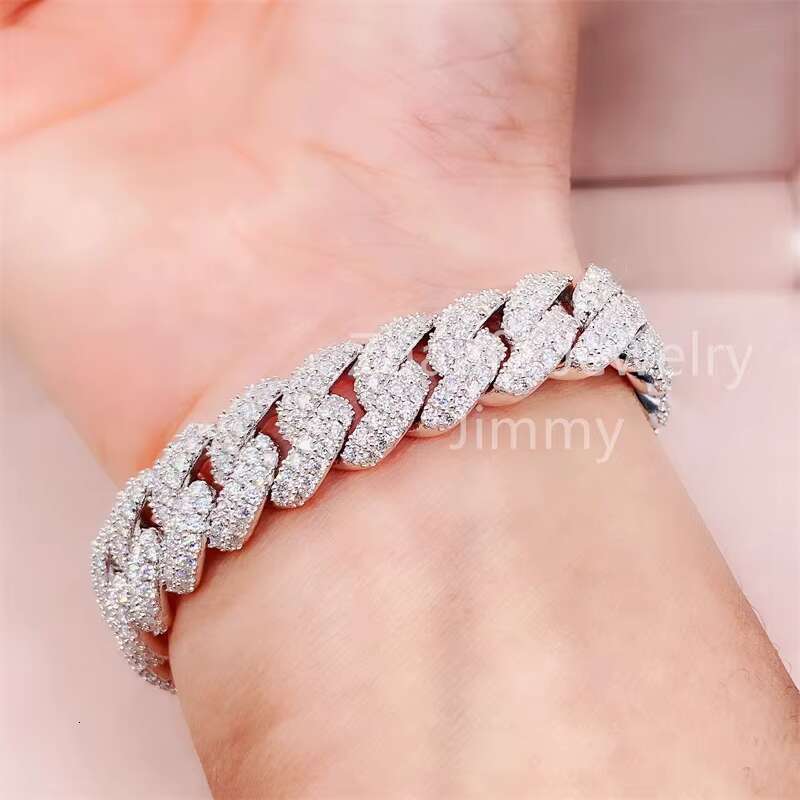Miami Cuban Iced Out HipHop Style 13mm Width Two Row VVS Moissanite Lab Dia Bracelets