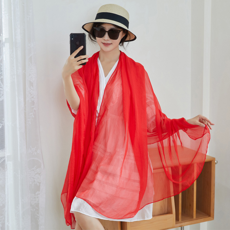 K681 Chiffon scarf wholesale scarf female evening dance props solid color long sunscreen shawl red gauze thin section