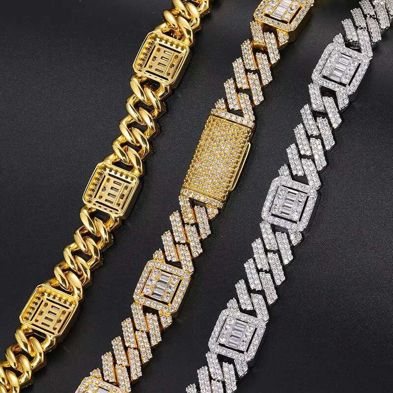 Luxury Fine Jewelry Hip Hop Iced Out VVS Moissanite Diamond Chain IGI Certified 14k Solid Gold Cuban Chain Link for Men