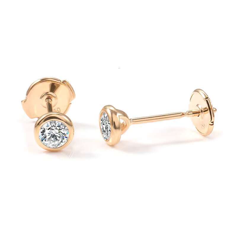 Flat Post Back 4mm 0.3ct Round Brilliant Cut DEF Color Moissanite Dia Stud Earrings in Yellow Gold